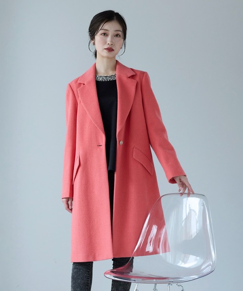 チェスターコート ウール混 ロング ピンク（チェスターコート