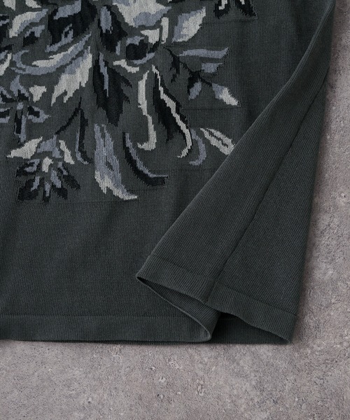 フラワージャガードニット クルーネック半袖プルオーバー MONO-MART