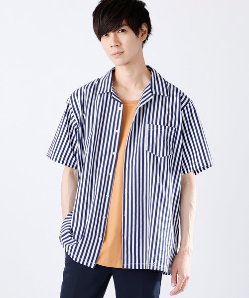 ストライプオーバーサイズシャツ/Stripe over size shirt(1/2 sleeve