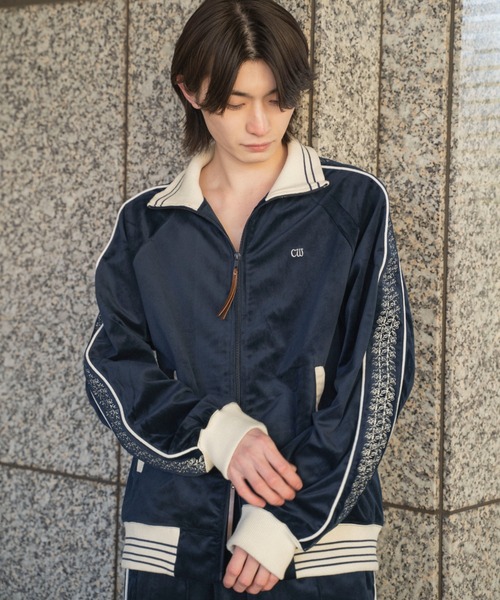 velvet flower embroidery line track jacket / ベロア花刺繍ライン