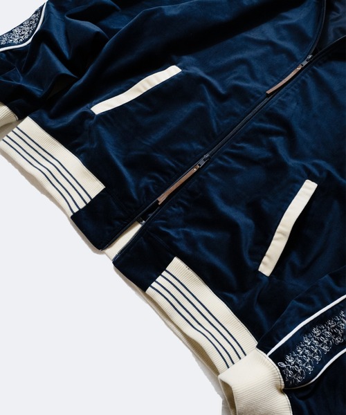 velvet flower embroidery line track jacket / ベロア花刺繍ライン
