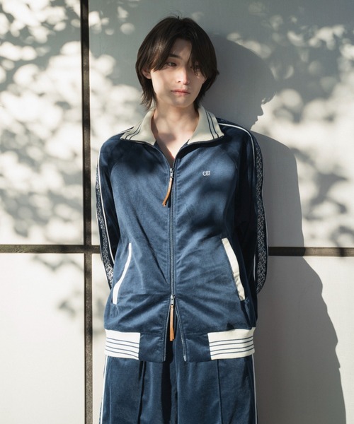 velvet flower embroidery line track jacket / ベロア花刺繍ライン