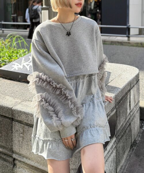 チュールスリーブスウェットワンピース（ワンピース）｜w closet