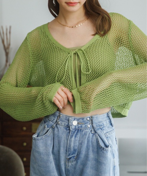セール】【新色追加】トレンドのショート丈 透かし編みニット メッシュ
