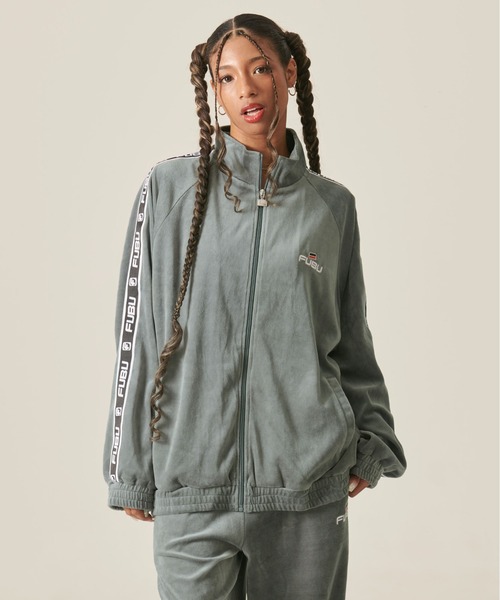 FUBU フブ ブランド ロゴ ロゴテープ 長袖 ジップアップ ベロア