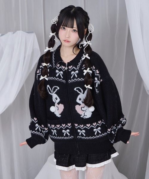 Honey Cinnamon（ハニーシナモン）の「フルジップうさぎカウチンニット