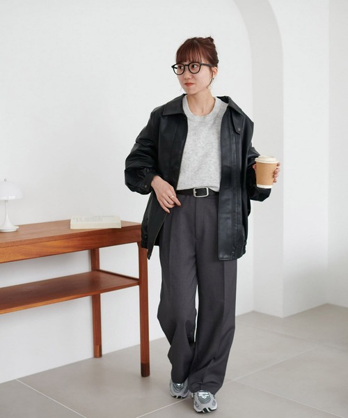 リバイバル/ユニセックス】ヴィンテージPUレザージャケット（ブルゾン