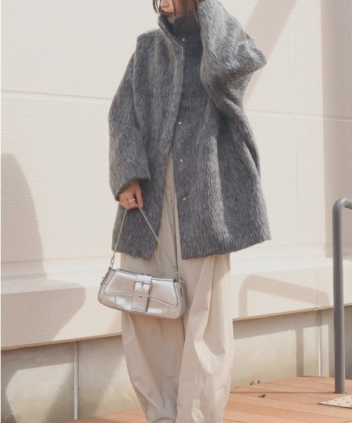 Reurie'（レウリィ）の「シャギースタンドカラーコート / ミドル丈