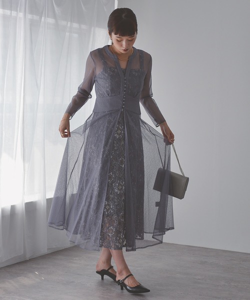 キーネック 2Way レース ワンピース パーティー ドレス 結婚式