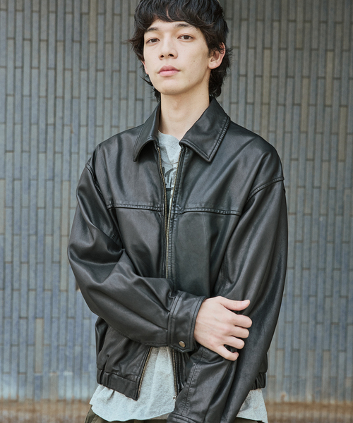 セール】シープ レザー ウォッシュド ジップ ブルゾン（ライダース