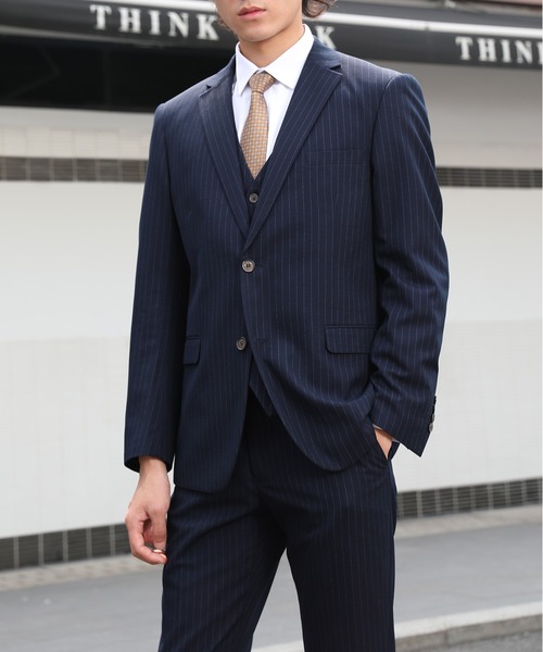 Cloudstyle】ストライプ スーツ/ ビジネス メンズスーツ スリーピース
