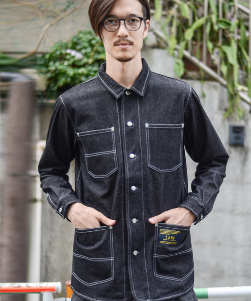 TARF（ターフ）の「襟コーデュロイデニムカバーオール（デニム