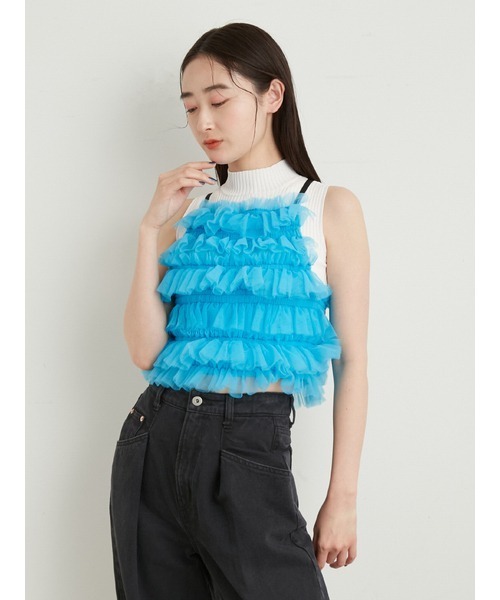 LILY BROWN（リリーブラウン）の「チュールラッフルフリルトップス