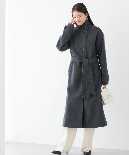 セール】高身長 ニットメルトンスタンドネックロングコート（トール