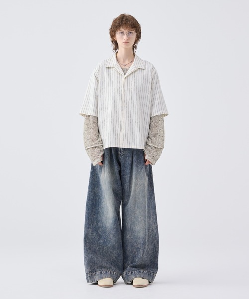 Wide buggy vintage like denim pants ' Mud dyeing '/ワイドバギー