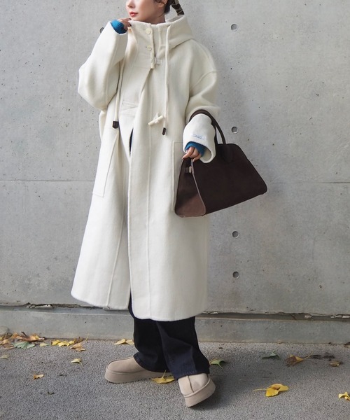 セール】hooded duffle long coat /スタンドカラーフーデットロング