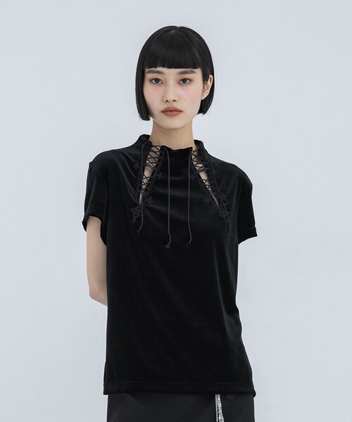 tanakadaisuke/タナカダイスケ】lace up darts velour pullover