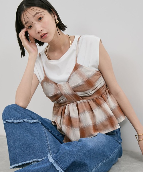 セール】オンブレチェックリボンビスチェ（キャミソール）｜VIS（ビス