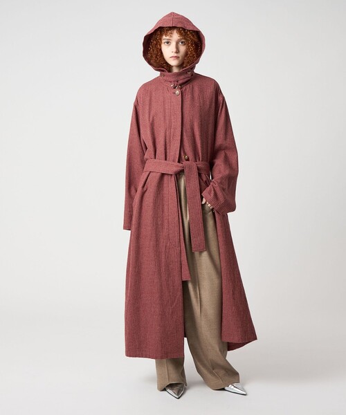 セール】＜6(ROKU)＞ギンガム ロング コート（ステンカラーコート）｜6