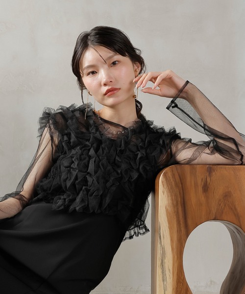 チュール ボリューム フリル ベスト シアー トップス ワンピース 3点