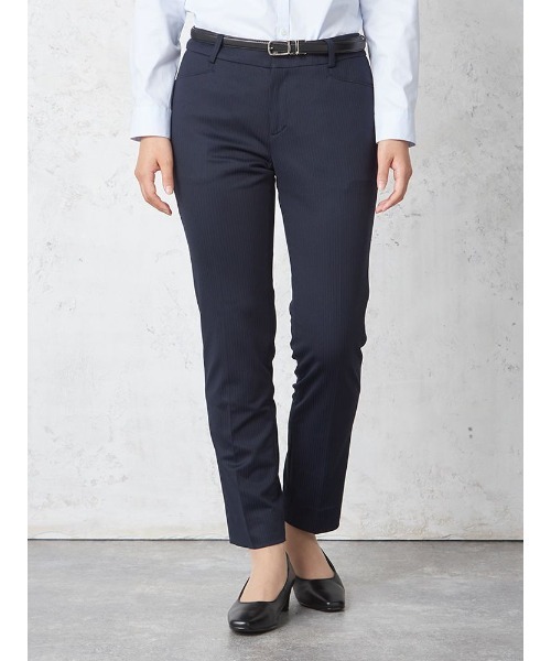 ウォッシャブル】パンツ ストレート ニット ストレッチ ネイビー