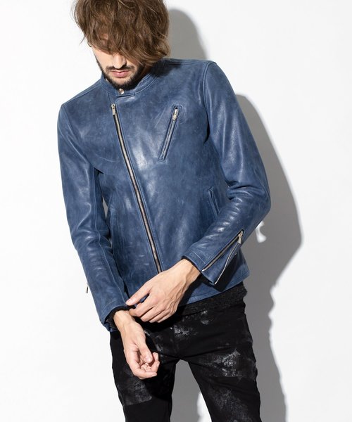 NO ID.（ノーアイディ）の「レザースタンドカラーセミダブルライダース