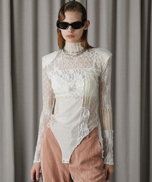 プランクプロジェクト レースシアープリントカットソー ホワイト 長袖