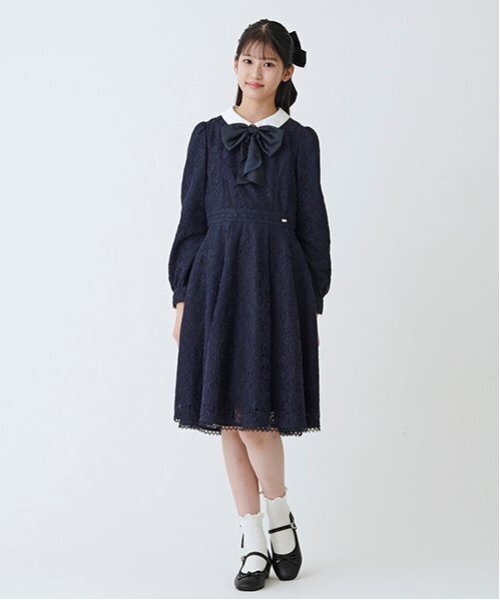 ふんわりリボンタイつきレースワンピース（アンサンブル）｜mezzo