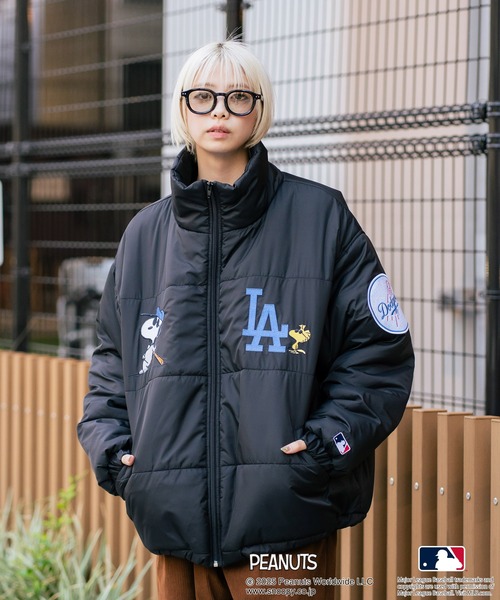 PEANUTS×MLB】オリジナルデザイン スタンドナイロンパファージャケット