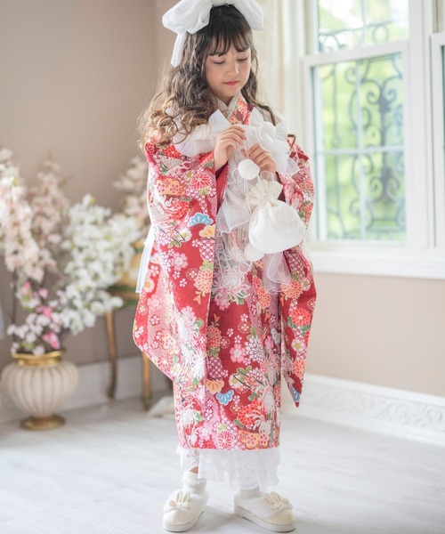 セール】チュールフリルエプロン＆着物ワンピースセット（着物