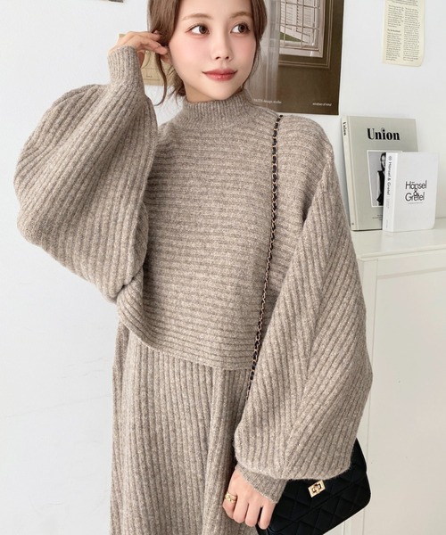 セール】〈セットアップニット〉アルパカタッチハイネックショート丈