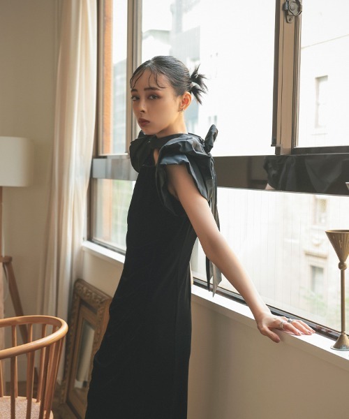 セール】【ANDRESD】drape velour dress ベロア ドレス パーティー