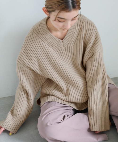 セール】ワイドリブルーズVネックニット（ニット/セーター）｜select