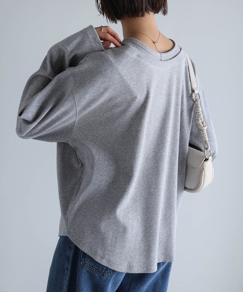 セール】テレコリブレイヤード長袖トップス（Tシャツ/カットソー