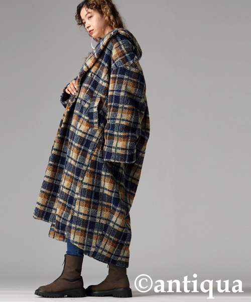 チェック柄ボアジャケット（その他アウター）｜antiqua（アンティカ