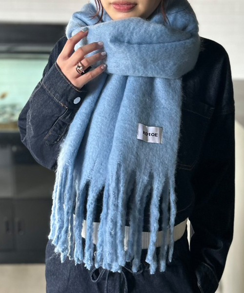 セール】【UNISEX】 10色展開 カラーボリュームマフラー フリンジ 無地