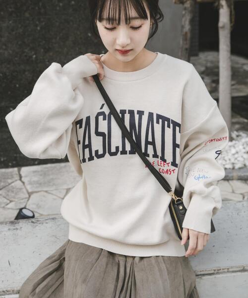 セール】『洗濯可/毛玉防止』スウェットライク刺繍ニット（ニット