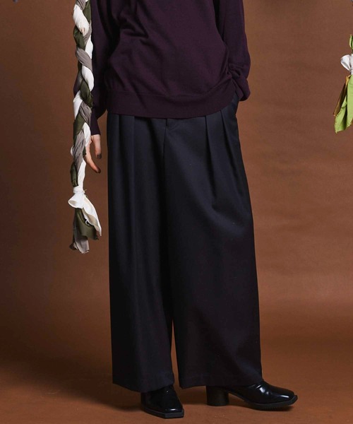 UNISEX》4 Colors Chambray Washable Wool Prime-Wide Two Tucks Pants