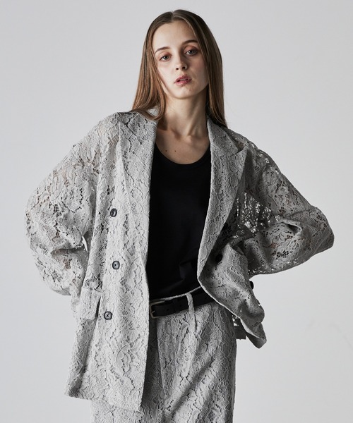 CLEL】Loose Cord Lace Double Tailored Jacket/ルーズ コードレース