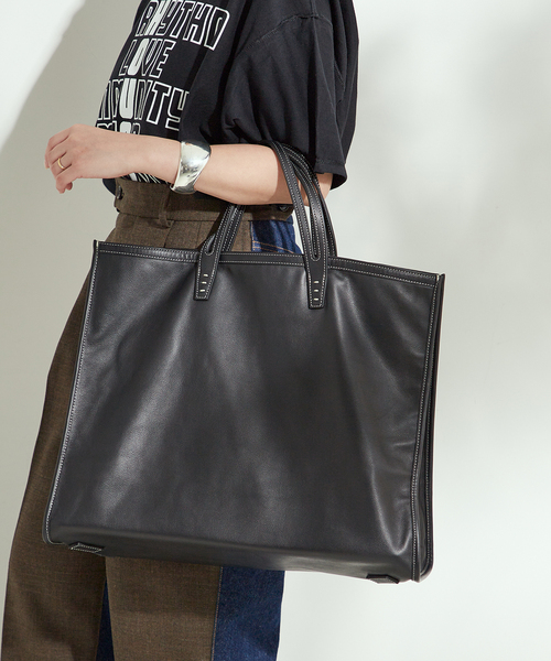 A VACATION/ア ヴァケーション】TANK LEATHER BLACK：トートバッグ