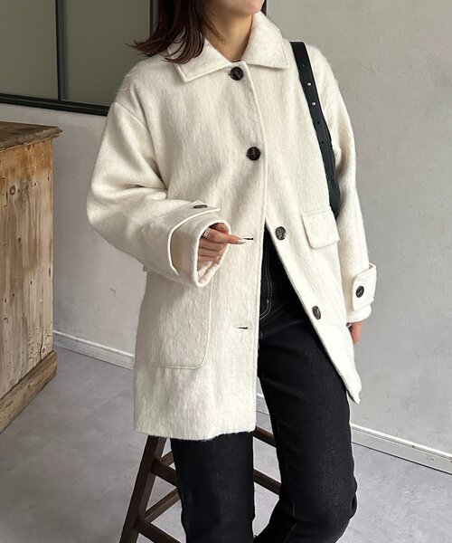 セール】ステンカラーシャギーミドルコート（その他アウター）｜Thevon