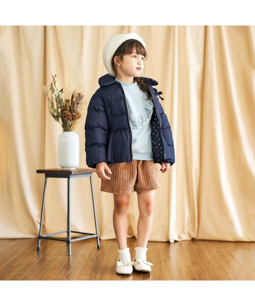 セール】【洗濯機でお洗濯OK】ペプラムリボン中綿アウター（ダウン