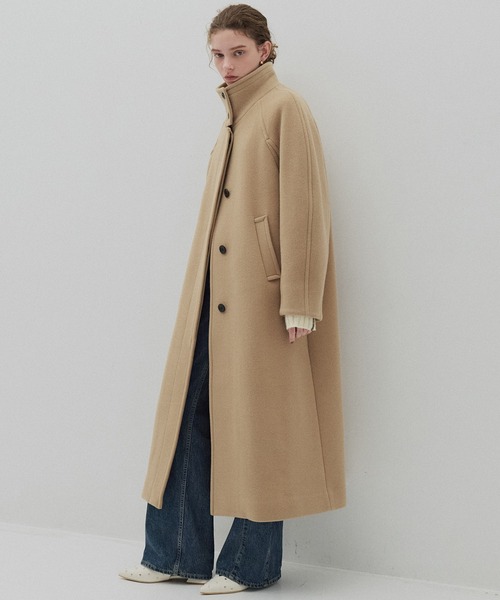 残りわずか】SUPER140スタンドカラーコート／ツイードスタンドコート