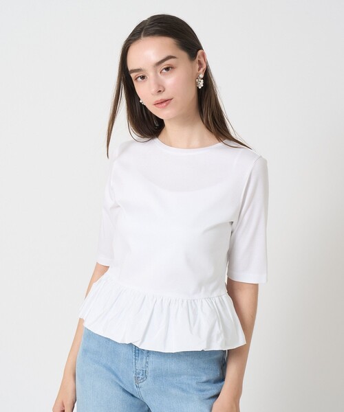 セール】ライトポンチペプラム5分袖プルオーバー（Tシャツ/カットソー