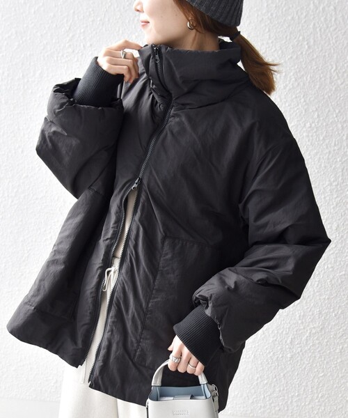 22AW ストライプ ポイント フード ダブルジップ パテッド ブルゾン 中