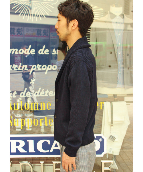 EDIFICE（エディフィス）の「◇畦切替ショールカラーカーディガン