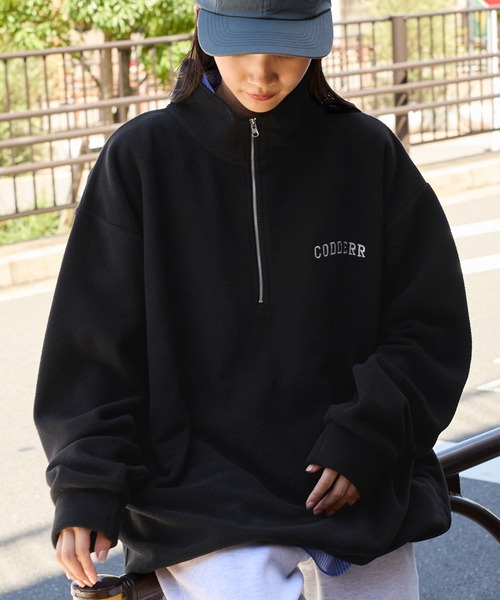CODDERR】配色 ロゴ刺繍フリースアノラックハーフジッププルオーバー