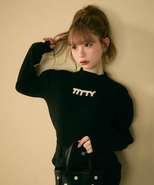 セール】ハイネックラメリブニットトップス（ニット/セーター