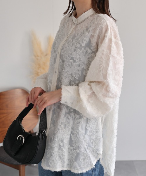 セール】ジャガードフラワーブラウス / シアーブラウス【レディース