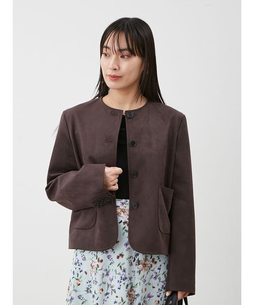 セール】パッチポケットコンパクトスエードジャケット（ノーカラー
